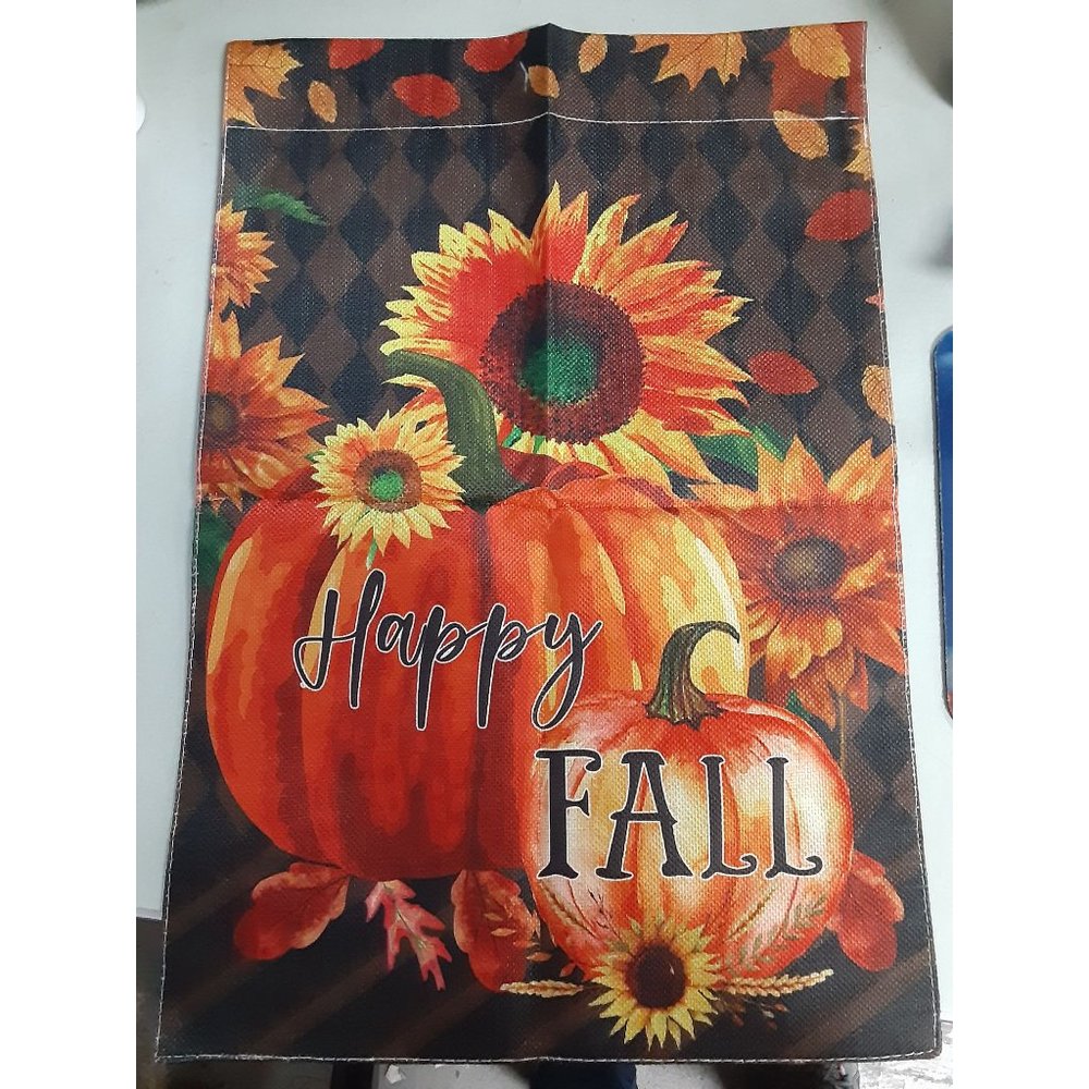 Happy Fall Garden Flag, Vertical Double Sided Burlap Seasonal Decorative Flag, R